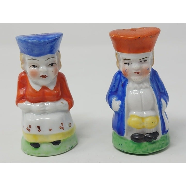 Vintage Porcelain Salt & Pepper Shakers Set With Handles Imperial Couple Japan