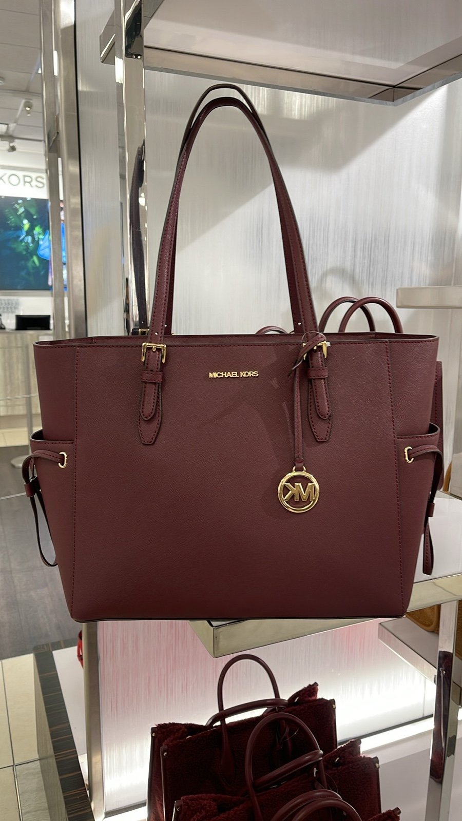 MICHAEL KORS Gilly Large Saffiano Leather Tote Shoulder Bag Oxblood NWT
