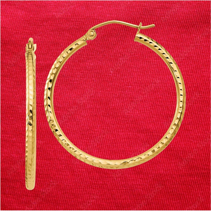 14k Diamond-cut 2mm Round Tube Hoop Earrings