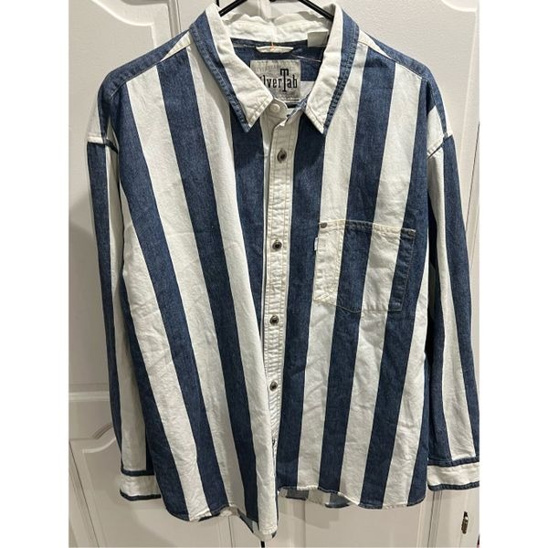 Vintage Levi’s SilverTab Striped Denim Shirt Men’s M Blue White Button Down