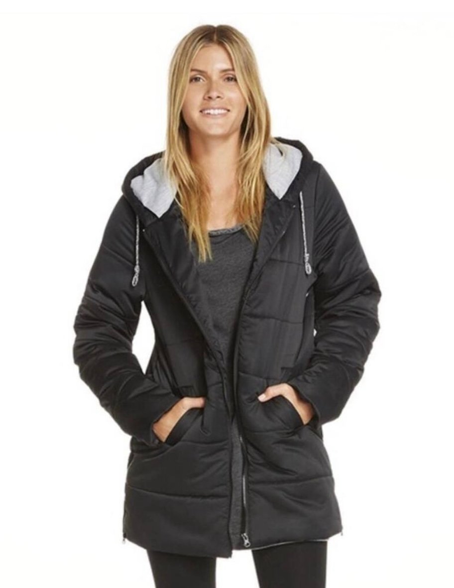 Fabletics puffin puffer jacket black coat lightweight long women's M medium