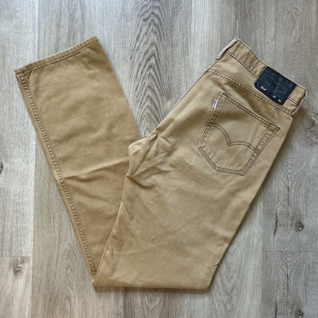 Levis 514 Jeans Mens 34x36 Beige Tan Denim Straight Leg Chino Pants 5 Pocket