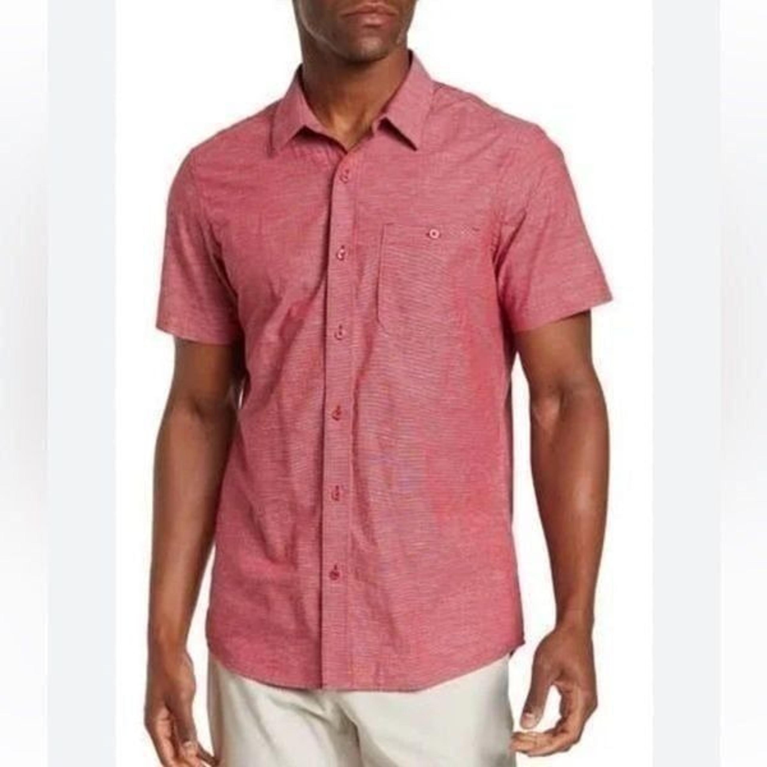 TRAVIS MATHEW Studebaker Regular Fit Short Sleeve Shirt Size S Rio Red