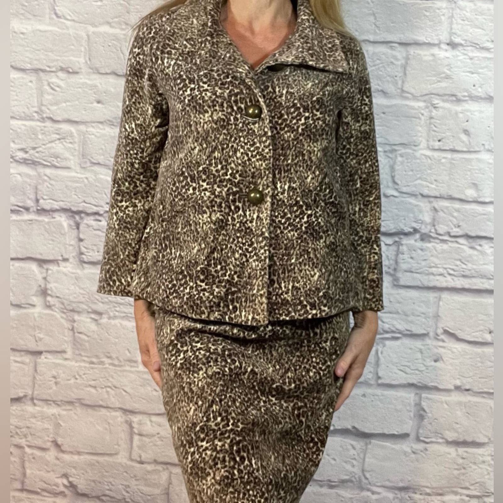 Talbots velour leopard print suit