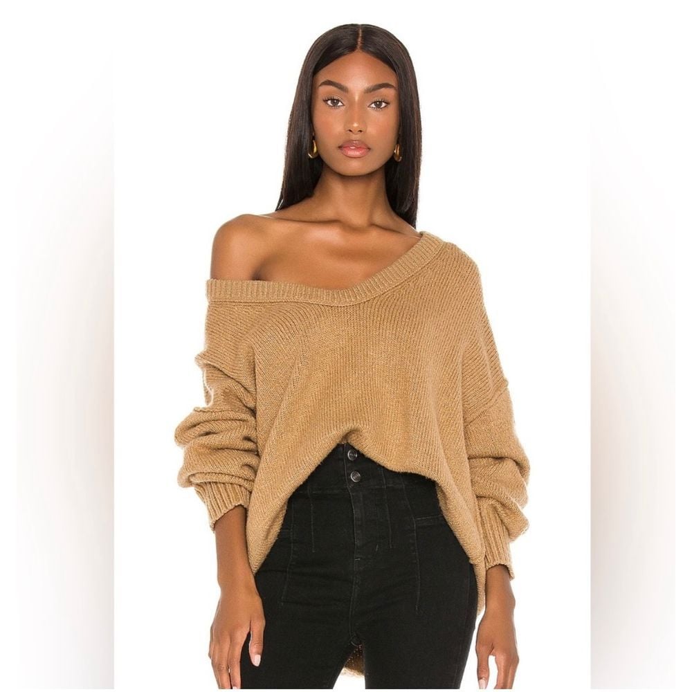 Free People Brookside Oversized Tunic Sweater Brown Tan Slouchy Sz Medium