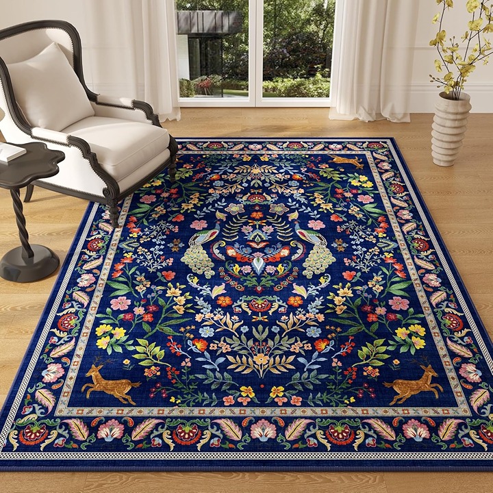 4x6 Rug Washable Rugs Floral Non Slip Low Pile Small Carpet for Bedroom