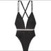 VICTORIA SECRET Swim Shine Strap Plunge One-Piece Swimsuit Large Bling 99