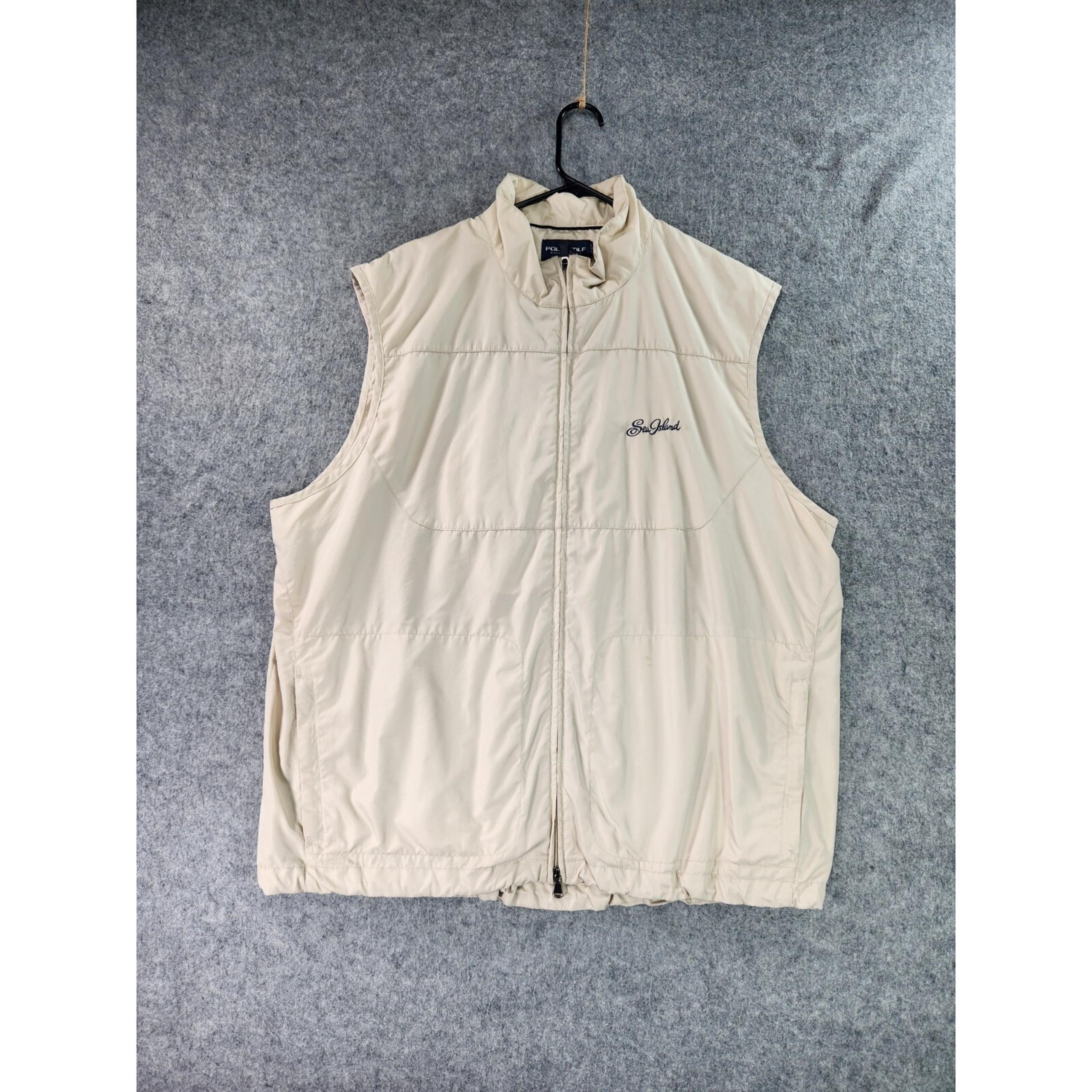 Polo Golf Ralph Lauren Vest Mens XXL Beige Sea Island Full Zip Pony Windbreaker