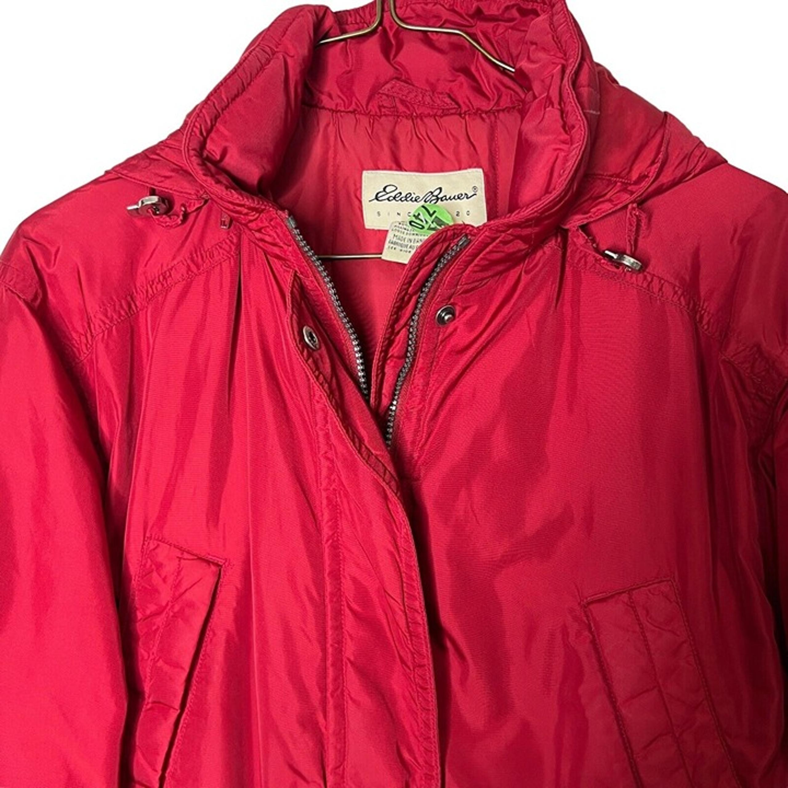 Vintage Eddie Bauer Goose Down Puffer Coat Jacket Sz M Red Hooded Dry Cleaned