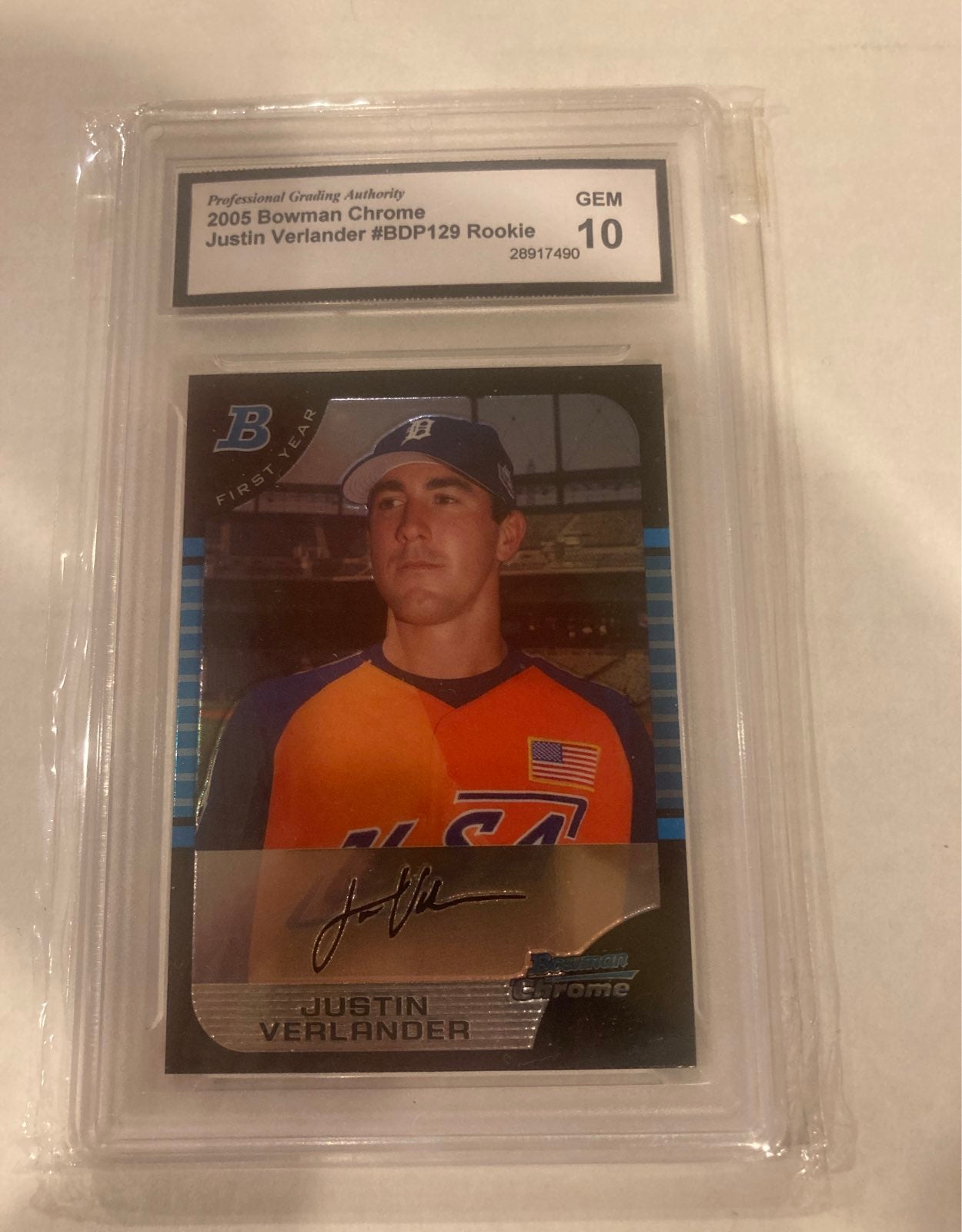 Justin Verlander Rookie PGA 10 2005 Bowman Chrome Draft Picks #129 Gem Mint Rook