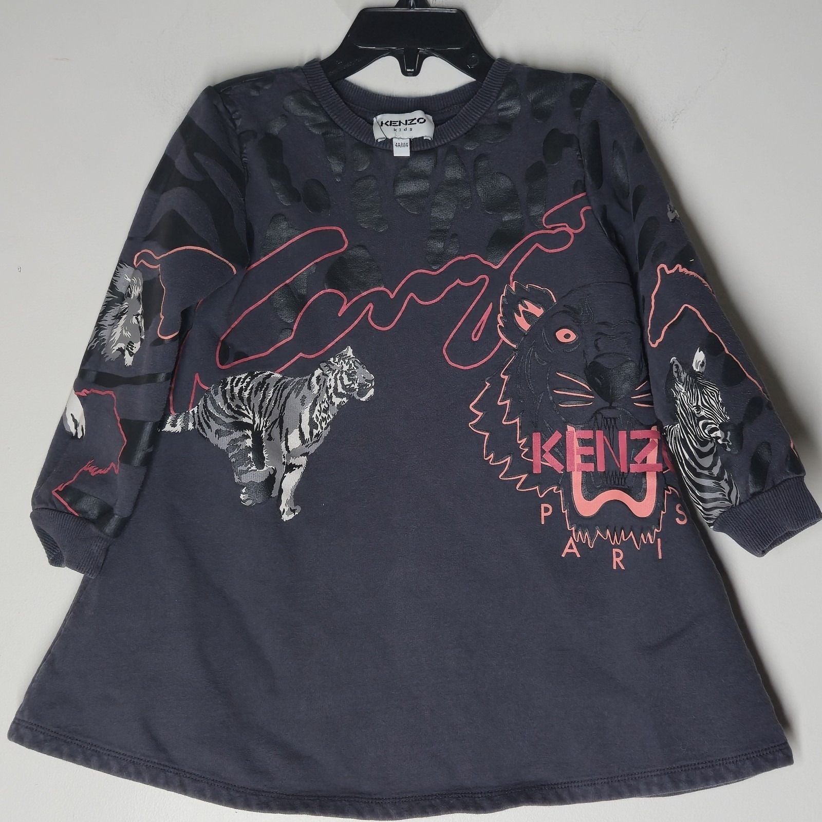 Kenzo Kids 4A 104 Baby Girl Tiger Animals Gray Sweater Dress Tiger Zebra