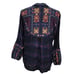 Johnny Was Vika Paris Effortless Blouse Womens Sz S Blue Plaid Embroidered Top