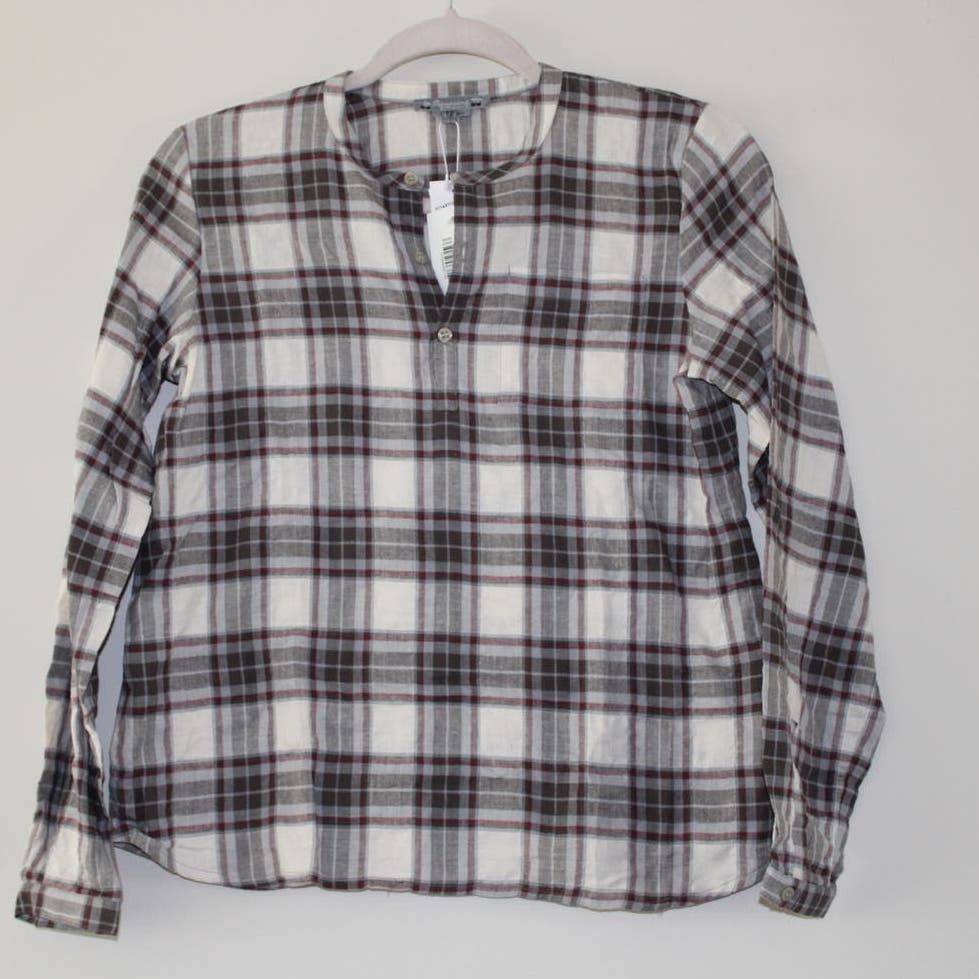 NWT Bonpoint Boys Artiste Long Sleeve Half Button Down Shirt Mole Plaid 12
