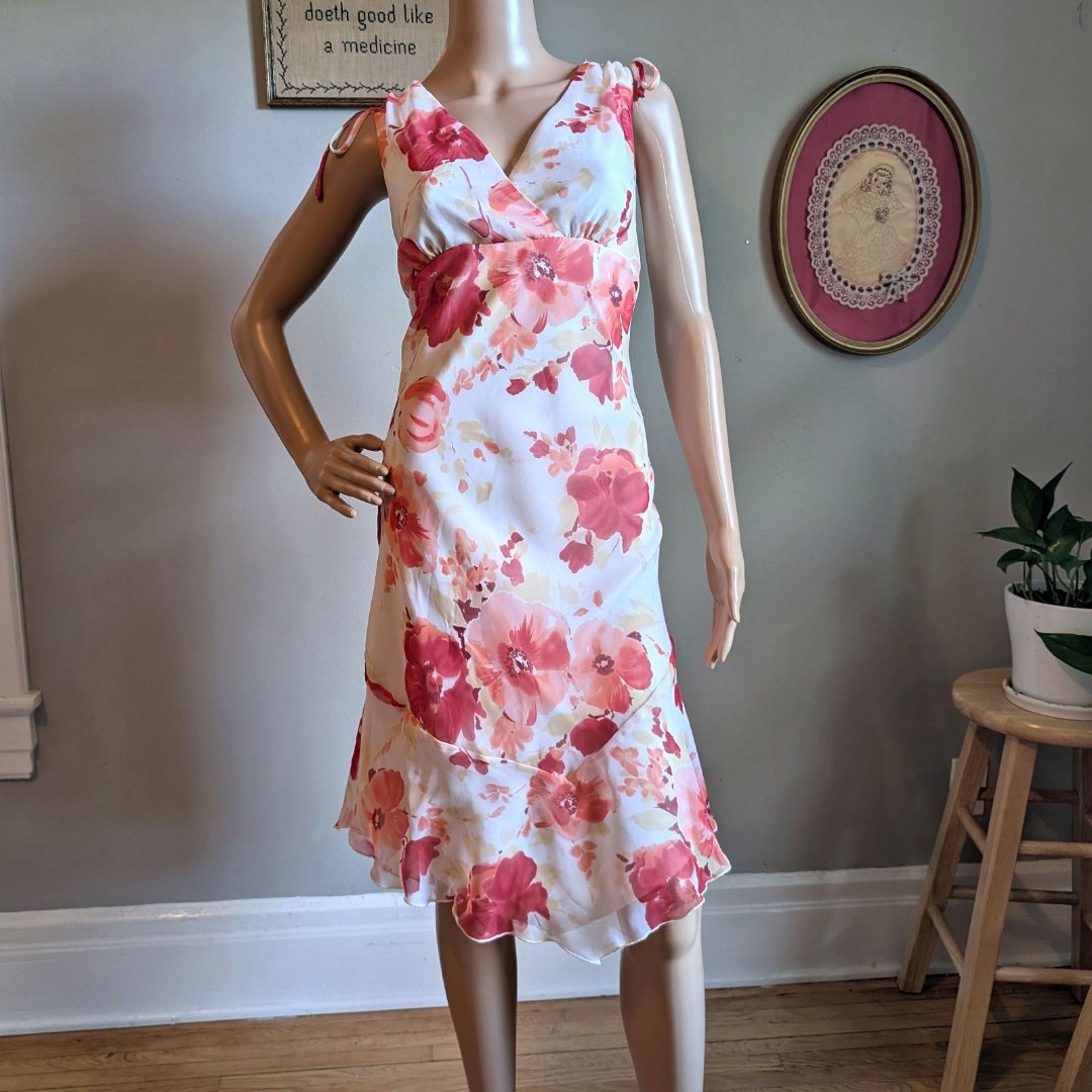 Vintage Y2K Sfuzi Midi Dress Floral Fairycore Cottage Summer Picnic Jrs Size 5