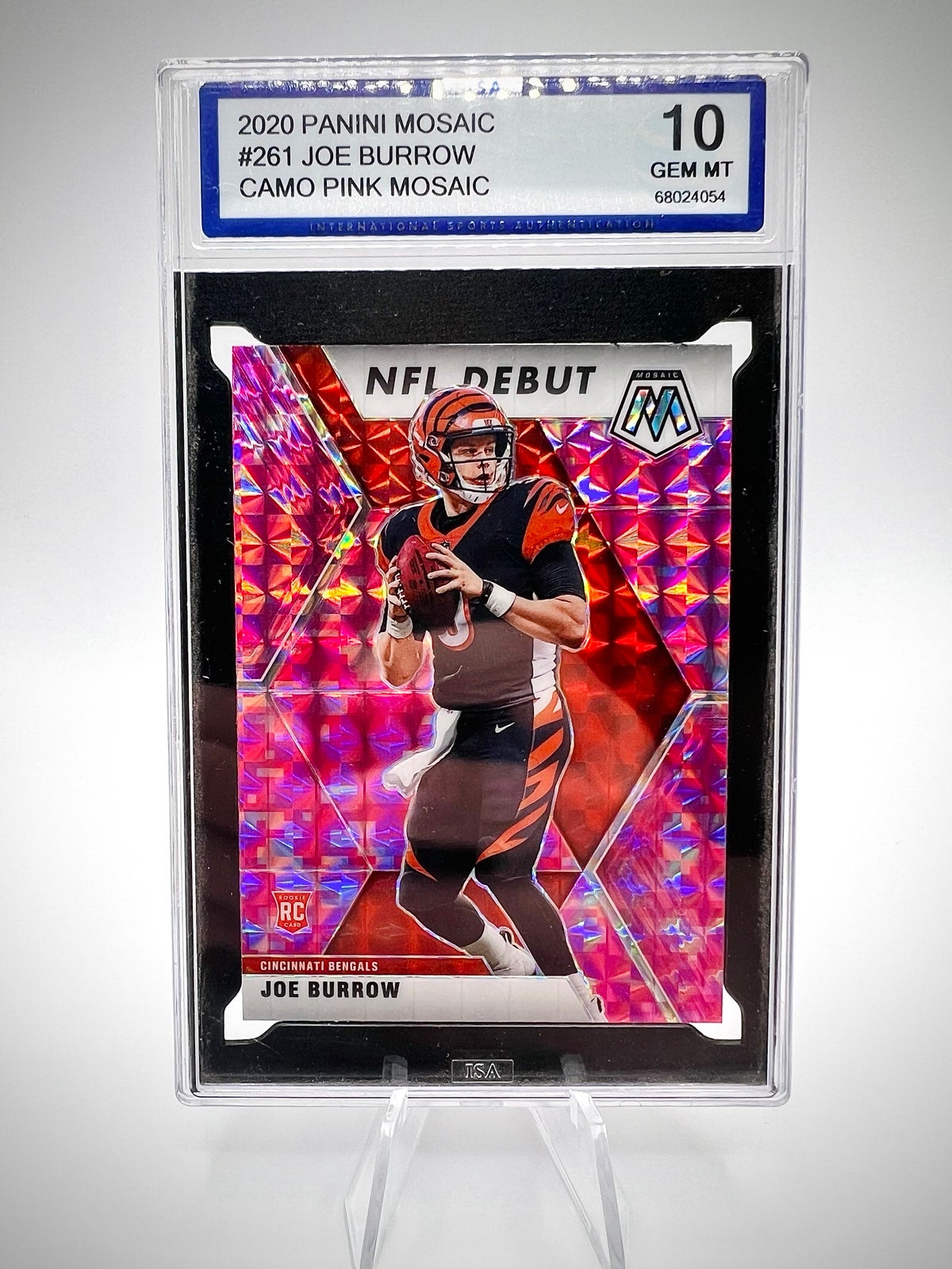 2020 Panini Joe Burrow Rookie Camo Pink Mosaic Gem Mint Bengals