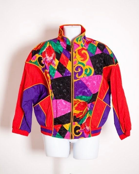Vintage Multicolor Patchwork Windbreaker Jacket size medium