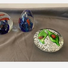 Vintage-Lot of 4 Hand Blown Glass Paperweights - Egg, Hummingbird, Fish, Ladybug