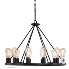 Lacey 28 Wide Round Black 12-Light LED Wagon Wheel Chandelie