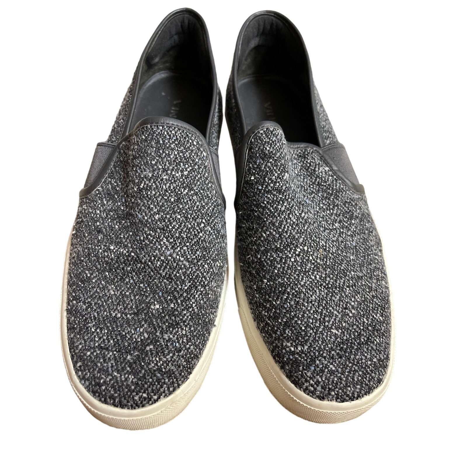 VINCE Preston Grey Felted Skate Black Charcoal Woven Slip-on Sneakers Size 8