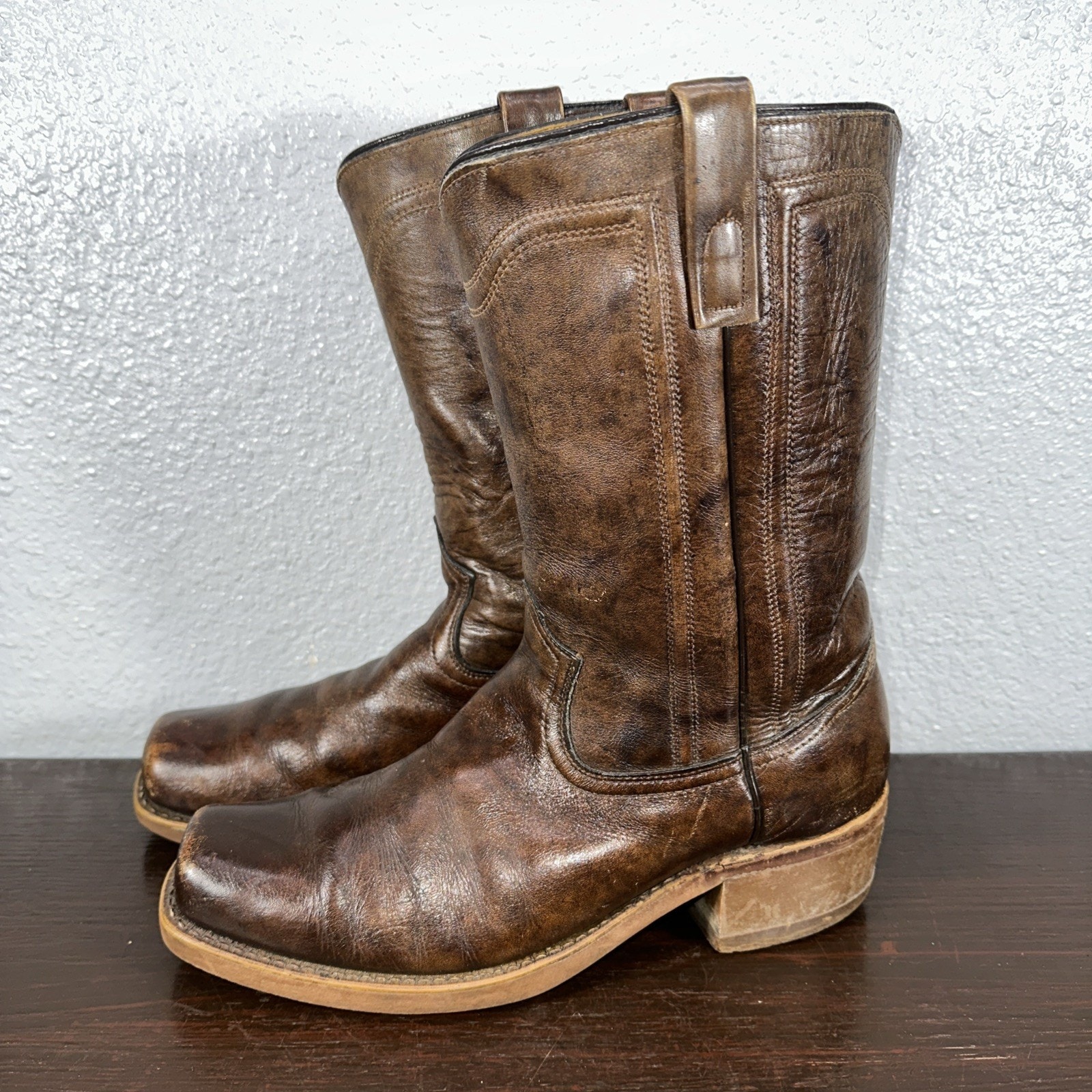 Vintage Sears Boots 86377 Men's 11 D Brown Leather Pull-On Western Cowboy
