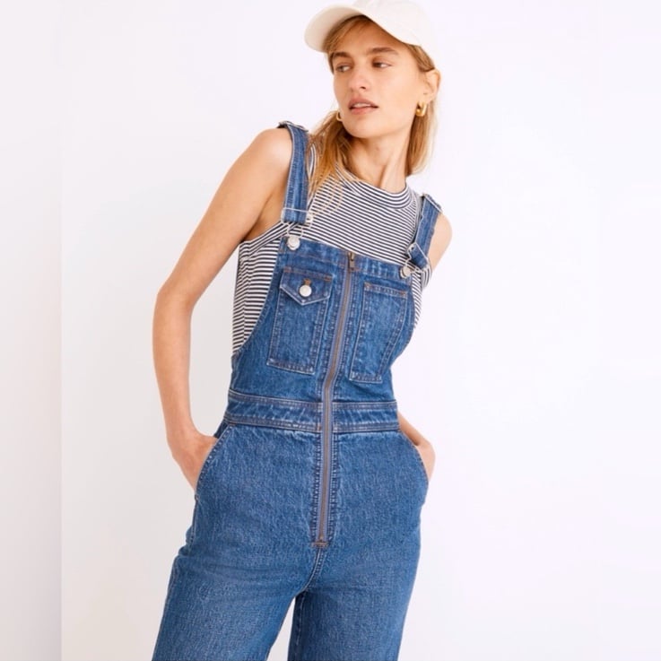 MADEWELL | Loose Flare Zip Front Medium Blue Denim Overalls Women’s Size 0