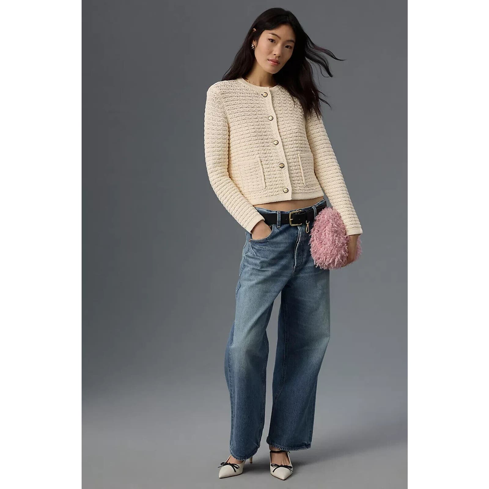 NWT By Anthropologie Textured Cardigan Sweater Size XL Ivory