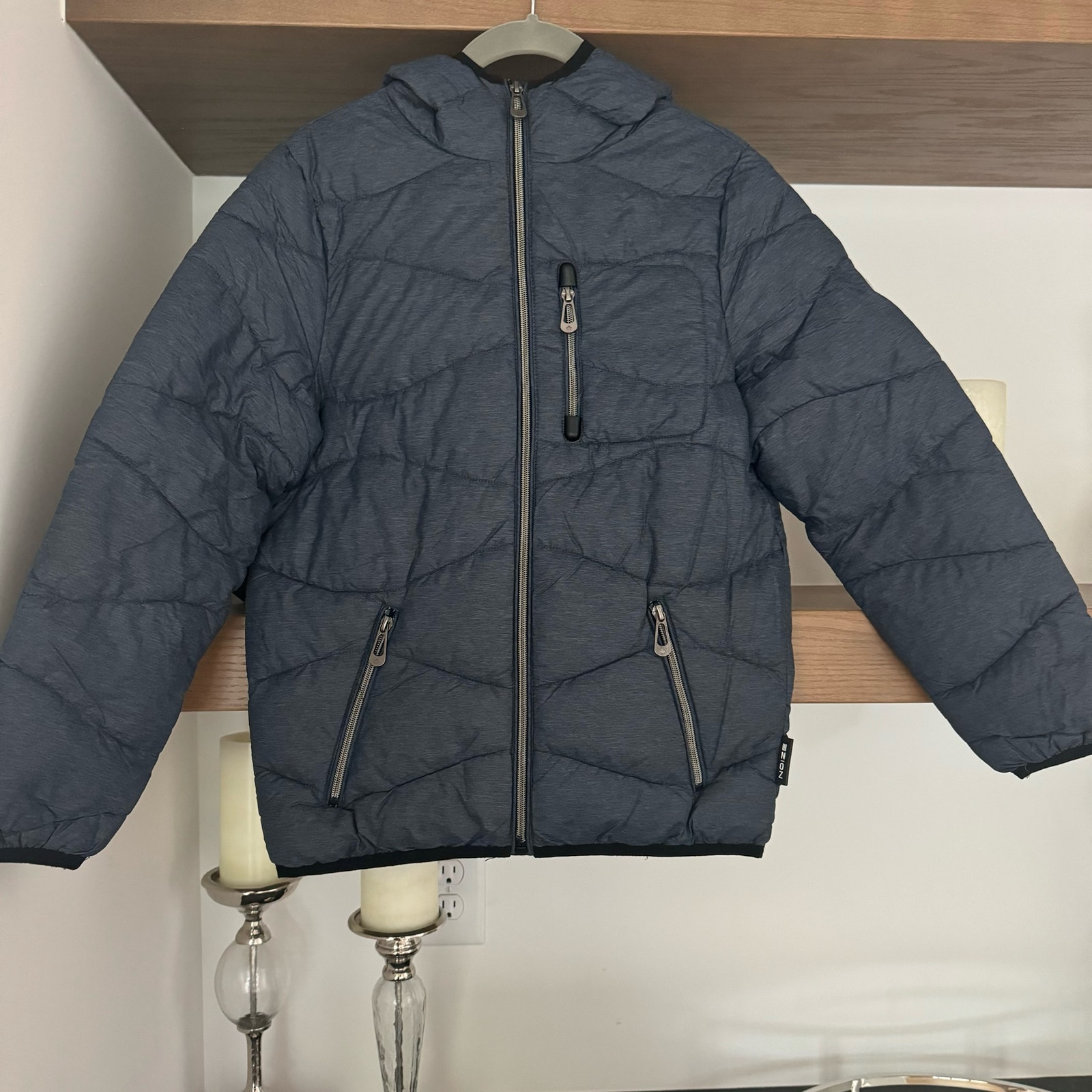Noize Puffer Winter Jacket in a Heathered Navy