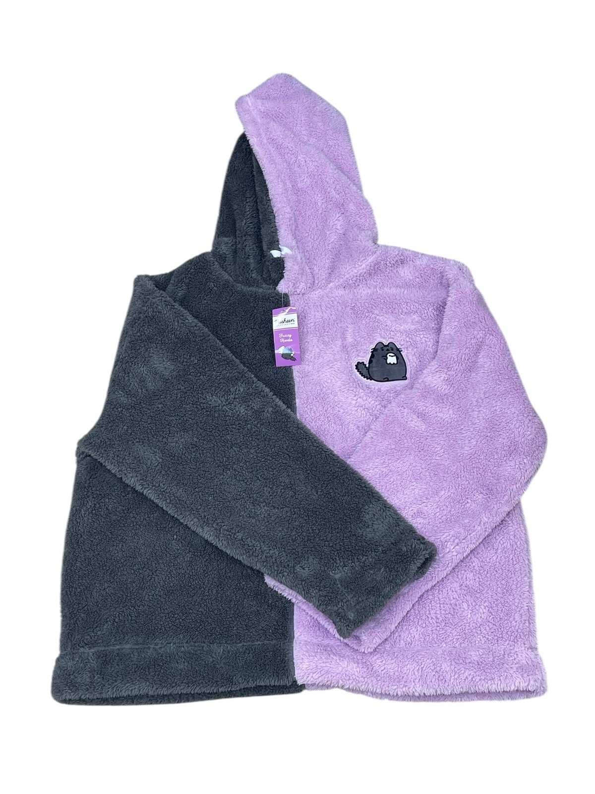 NWT Pusheen Culturefly Scaredy Cat Two-Tone Fuzzy Hoodie Adult Unisex Sz Large