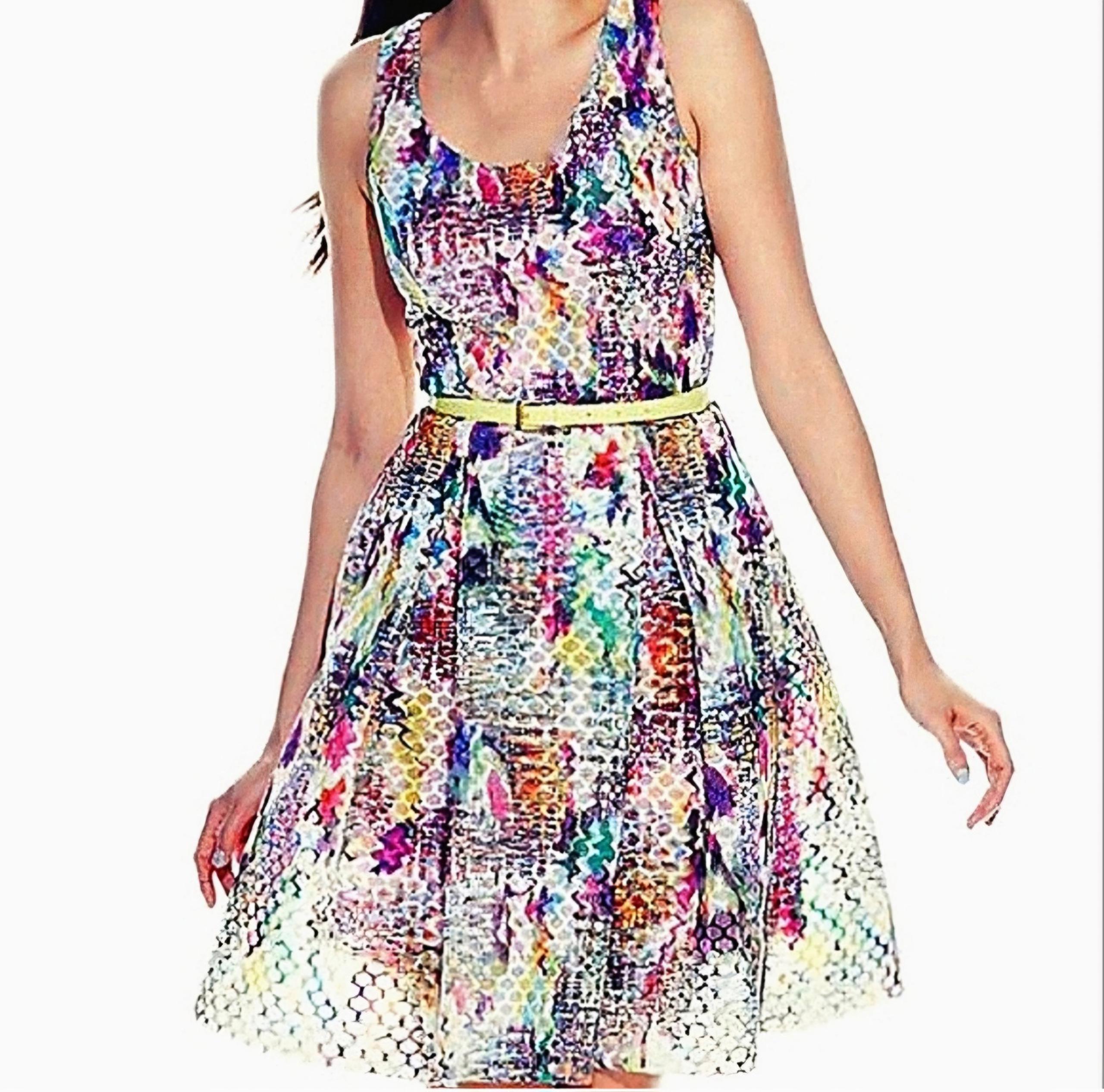 NWT Ny&Company Honeycomb Pleated Fit And Flare Watercolor Abstract Dress Size 12