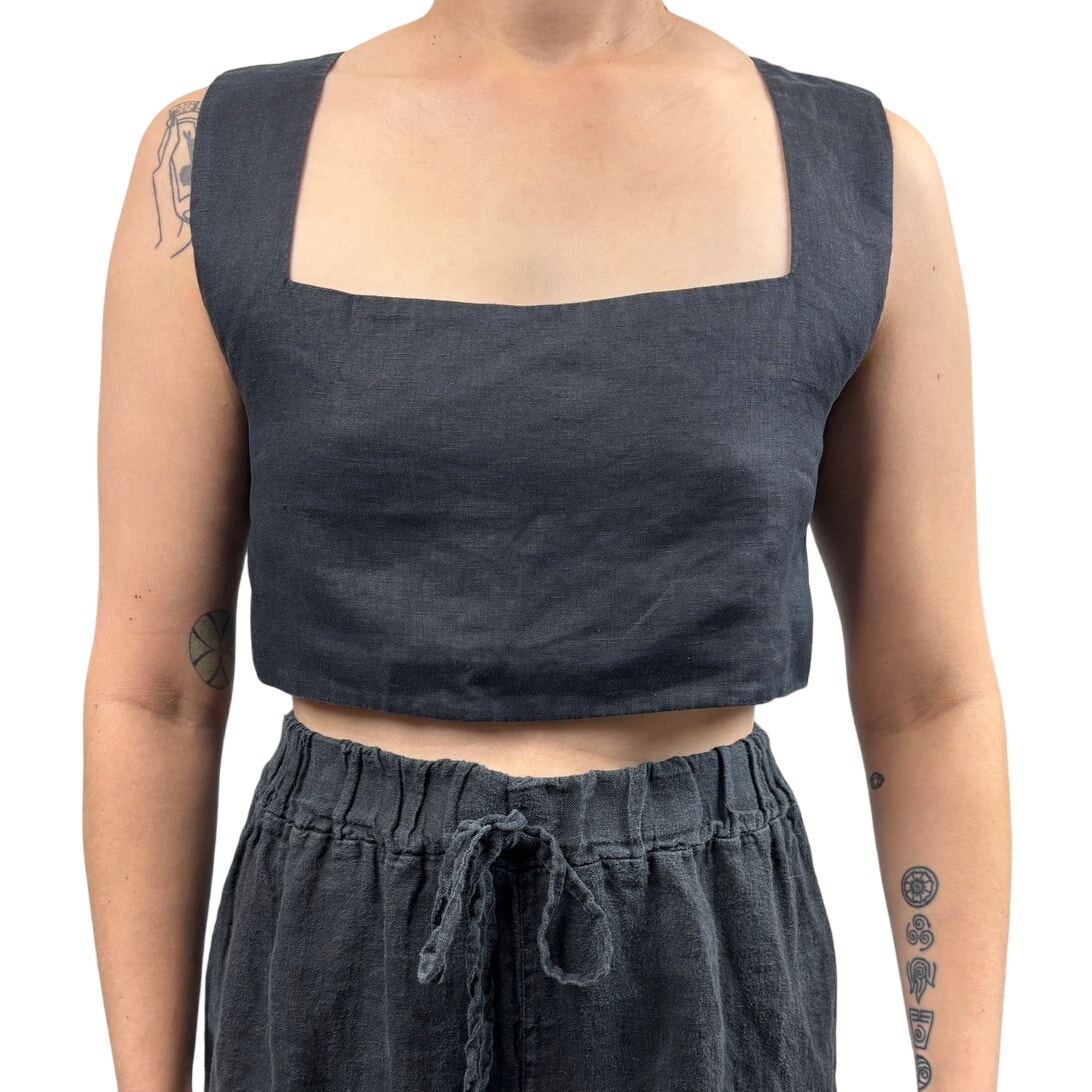 Posse Alice Linen Square Neck Crop Top Tank Women's XS Minimalist