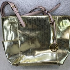 MICHAEL MICHAEL KORS GOLD EMBOSSED DESIGNER MIRROR AS IS TOTE1254795