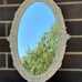 Vintage OVAL white ivory Wood l Frame Mirror FLORAL Ornate