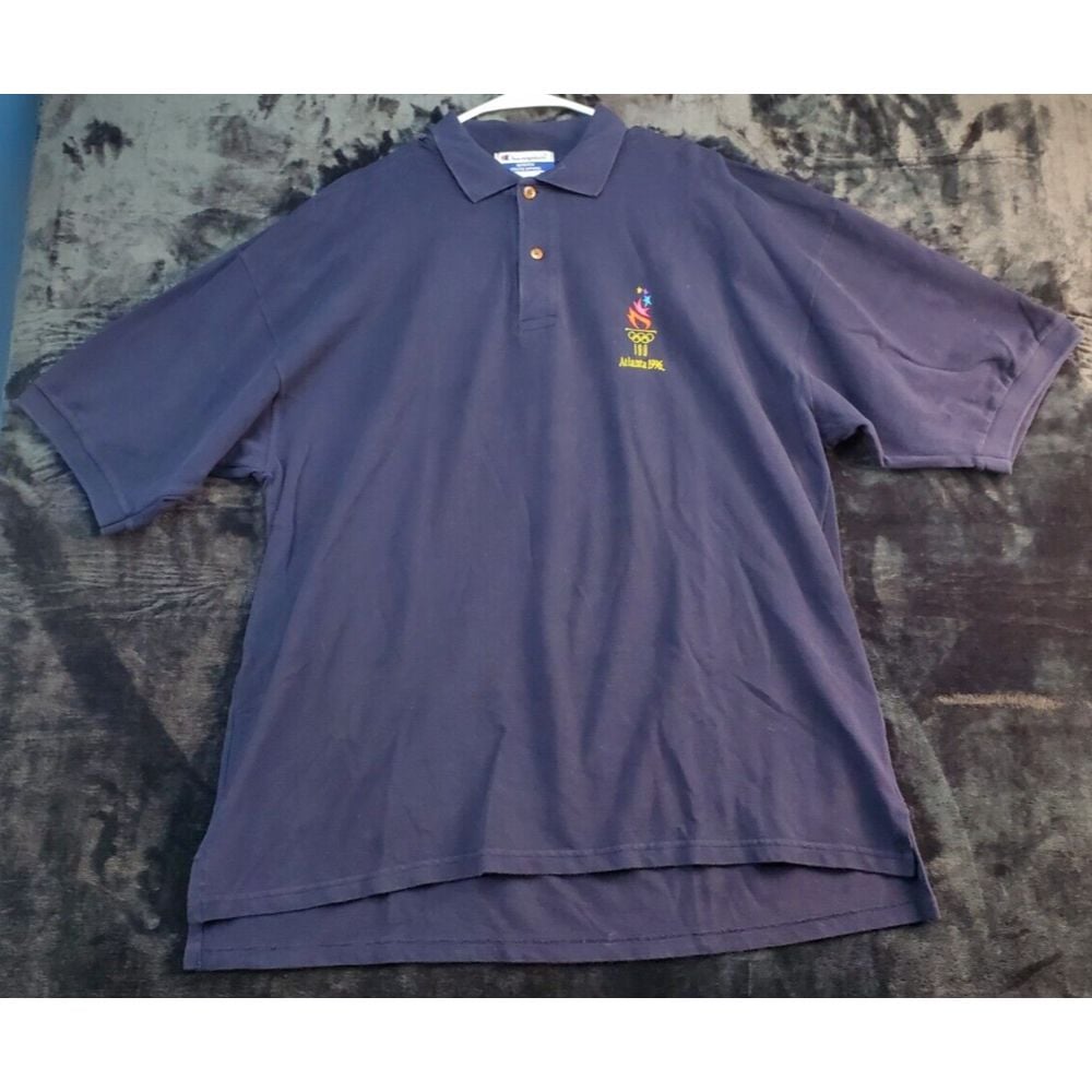 Champion Polo Shirt Mens Size XL Navy Cotton Short Casual Sleeve Logo Collared