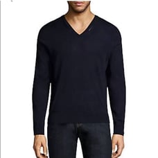 The Kooples Leather Trim V-Neck Merino Wool Sweater in Black XL