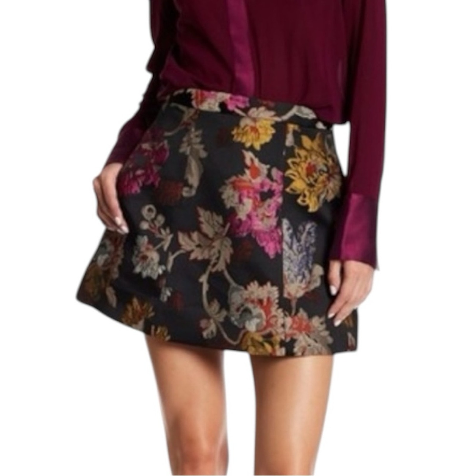 Alice + Olivia Women’s Size 6 Black Floral Metallic Brocade Loran Full Skirt
