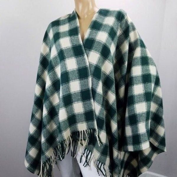 Vintage Poncho Blanket Mondi Italy Wool Plaid Wrap Stadium Blanket New Old Stock