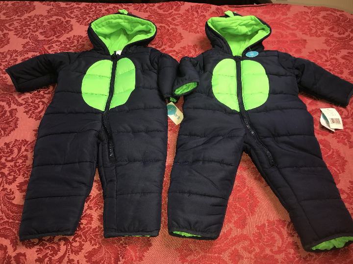NWT twins dinosaur snowsuits coats 6-9 m