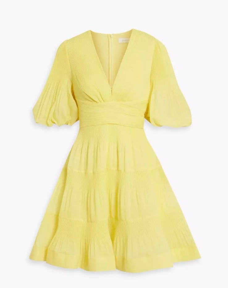 ZIMMERMANN Tiered Plissé-Organza Yellow Mini Dress Size 00