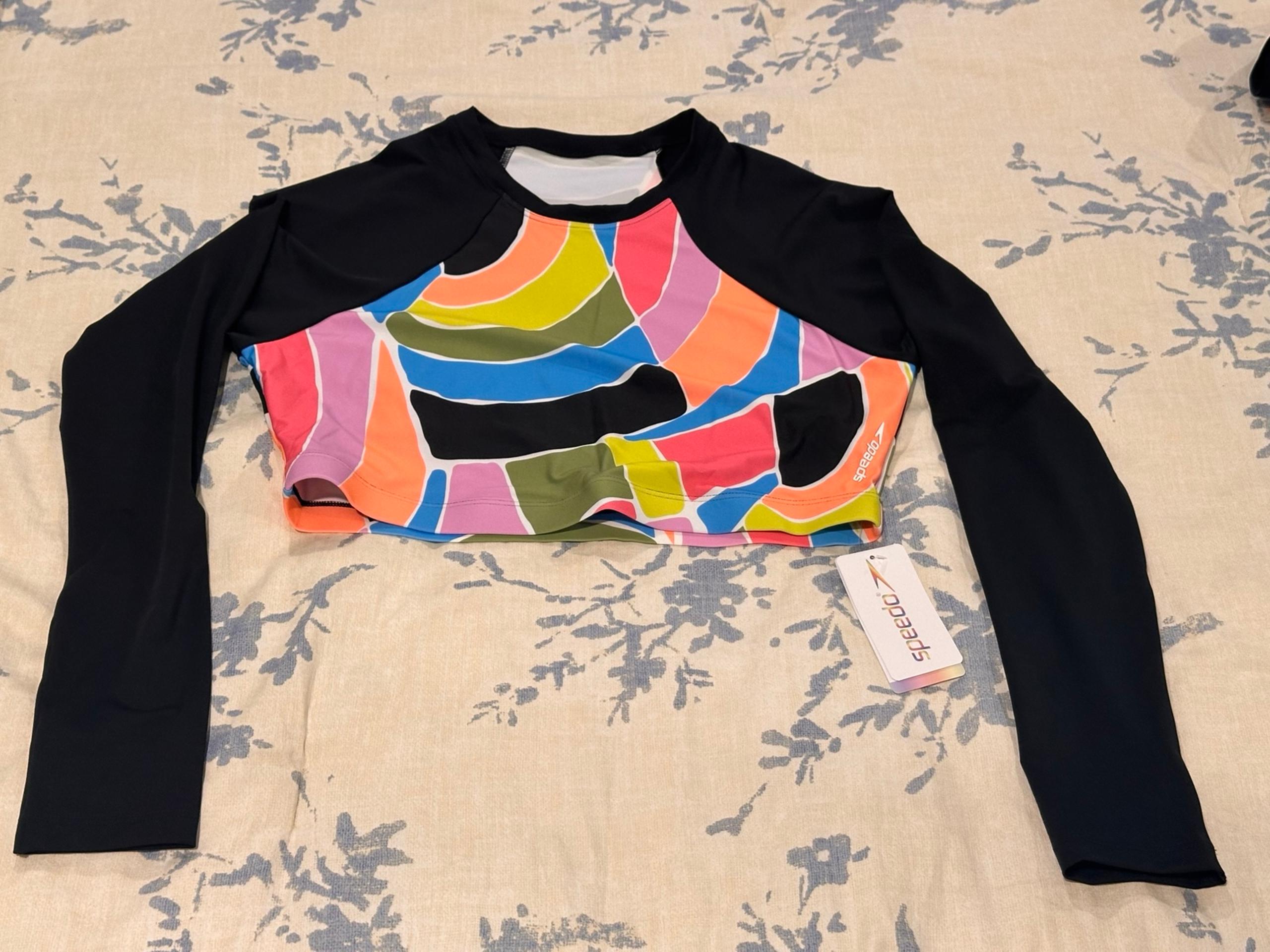Speedo Printed Long Sleeve Crop Top Anthracite Large
