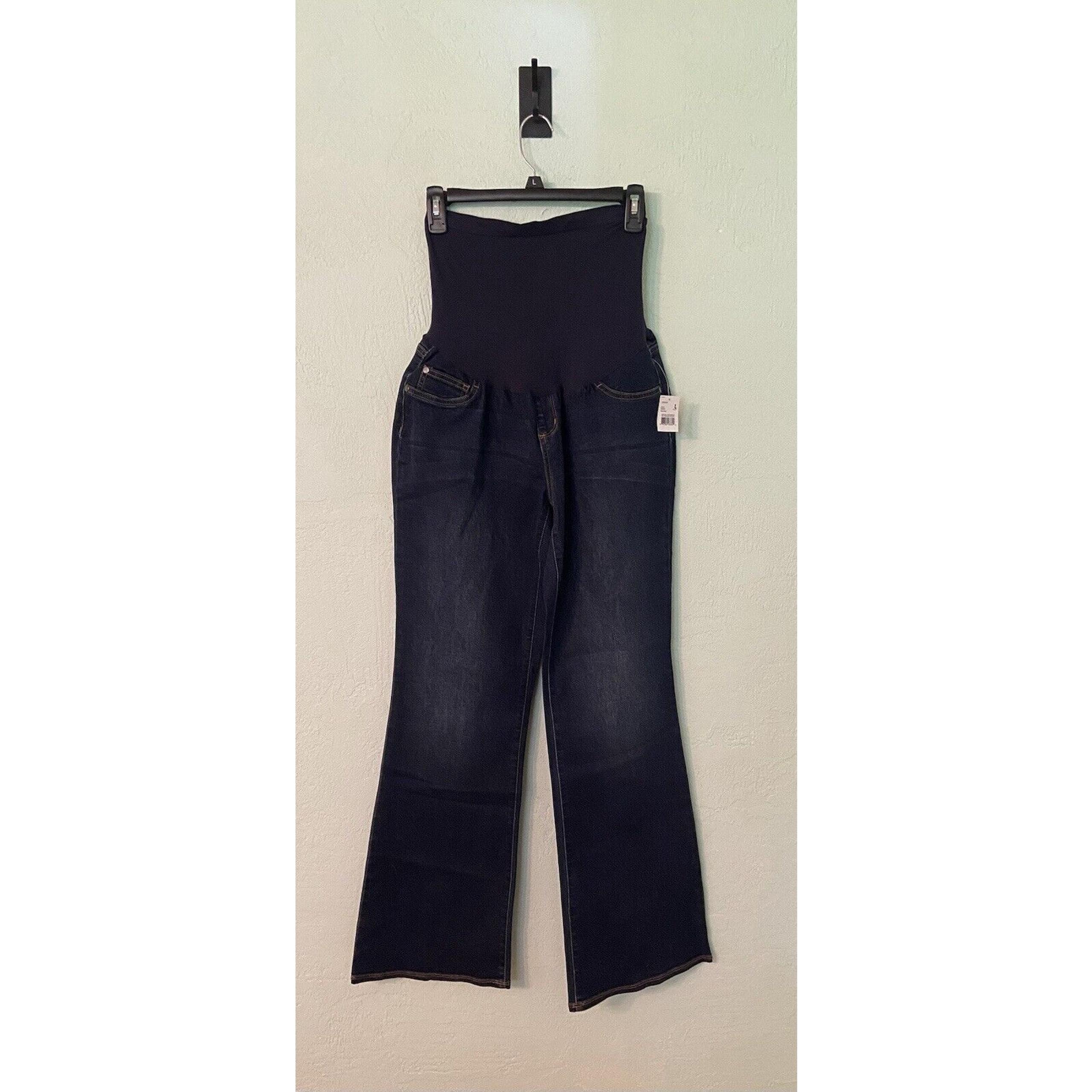 Motherhood Maternity Jeans Womens Large Blue Straight Leg Belly Panel Dark Wash