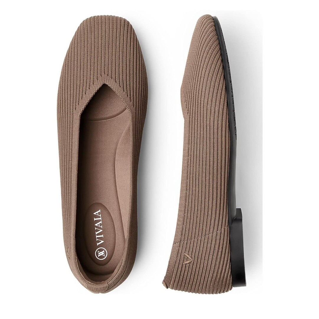 Vivaia Margot 2.0 Square Toe V-Cut Flats Women Size 38 US 7-7.5 Espresso