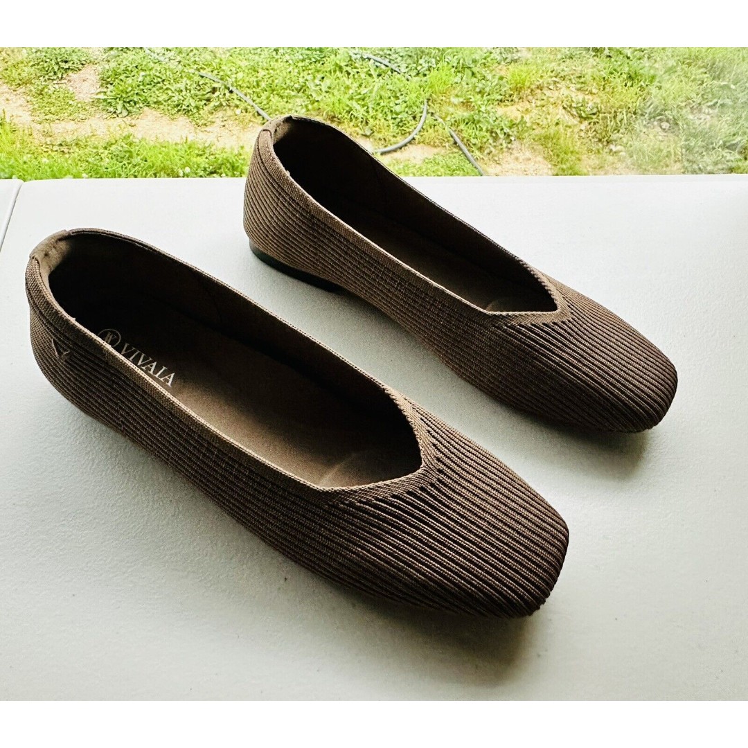 Vivaia Margot 2.0 Square Toe V-Cut Flats Women Size 38 US 7-7.5 Espresso - detail