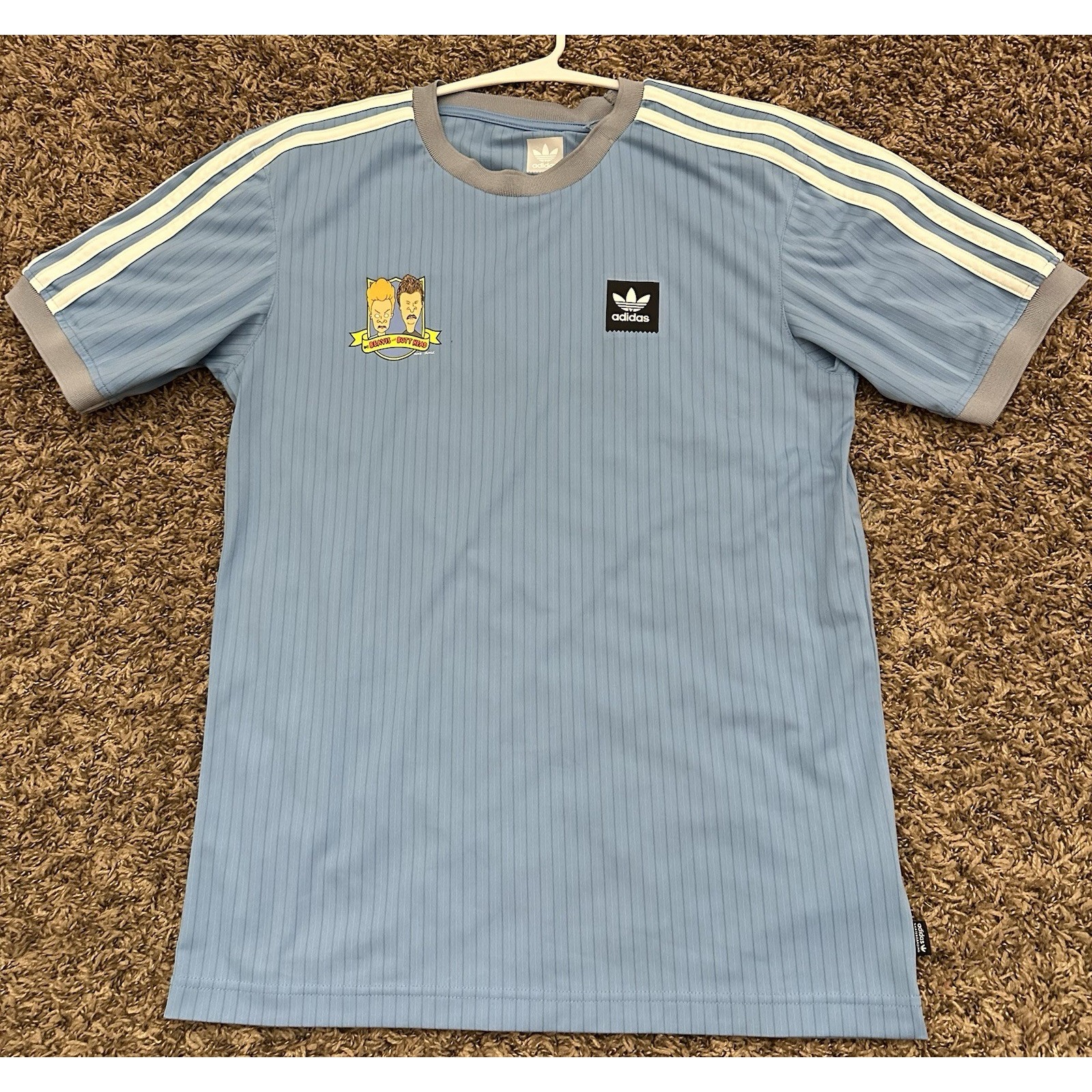 Adidas Beavis and Butt-Head #93 CORNHOLIO Men's Blue Striped Soccer Jersey Small