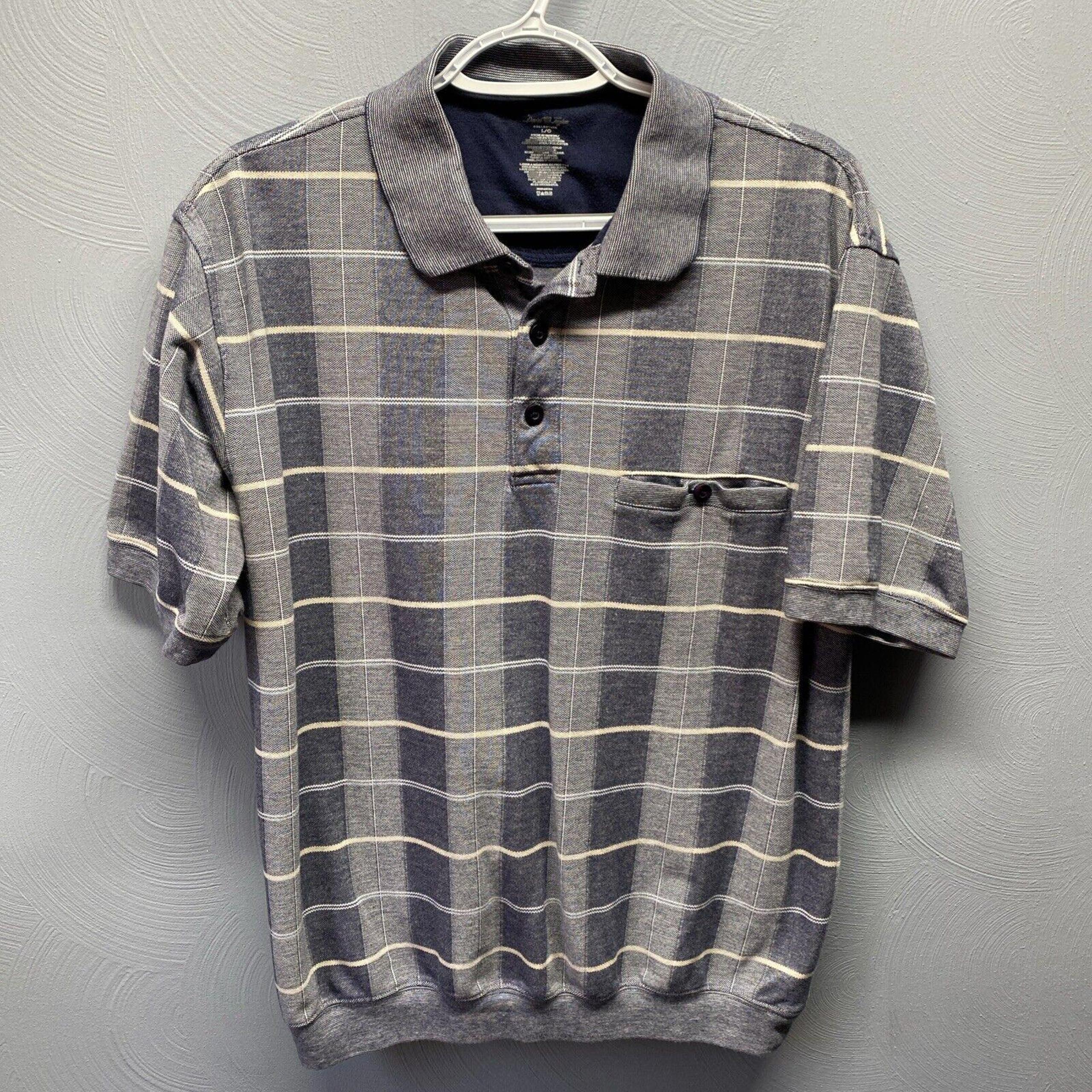 David Taylor Blue Plaid Polo Shirt Short Sleeve Pocket Size Large Men's