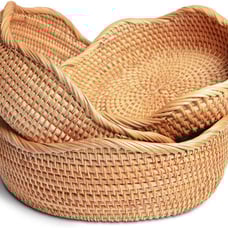 Handmade Round Rattan Basket Lacy Wicher Serving Bowl for Food Storage, Bread,