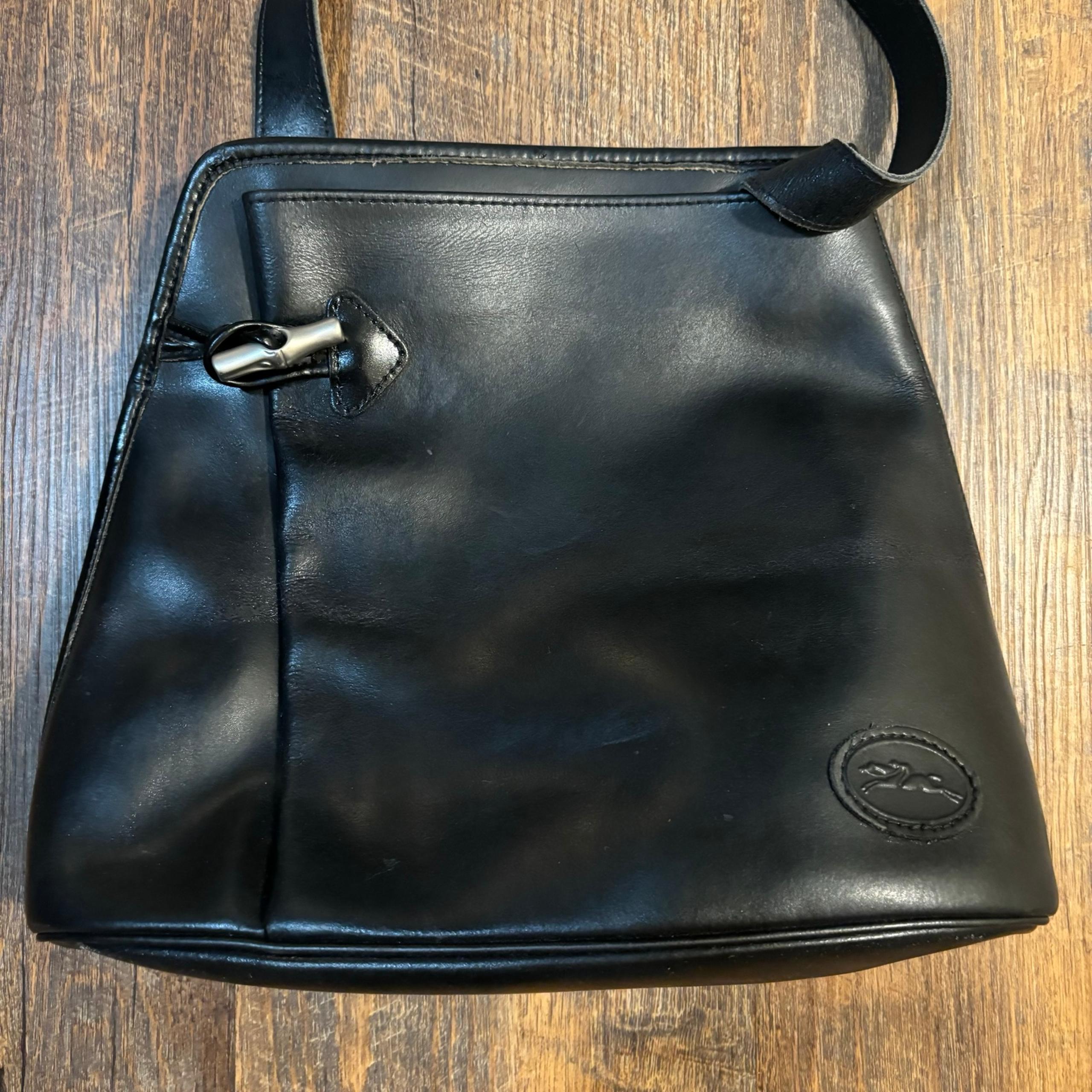 Vintage Longchamp Roseau Black Leather Shoulder Bag Toggle Purse Damaged Strap