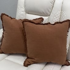 Set of 2 Decorative Linen Fringe Throw Pillow Covers 18×18 Inch,