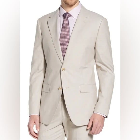 Bonobos Slim Fit Chambray Cotton Blazer Jacket in Sand Beige Sz 38R