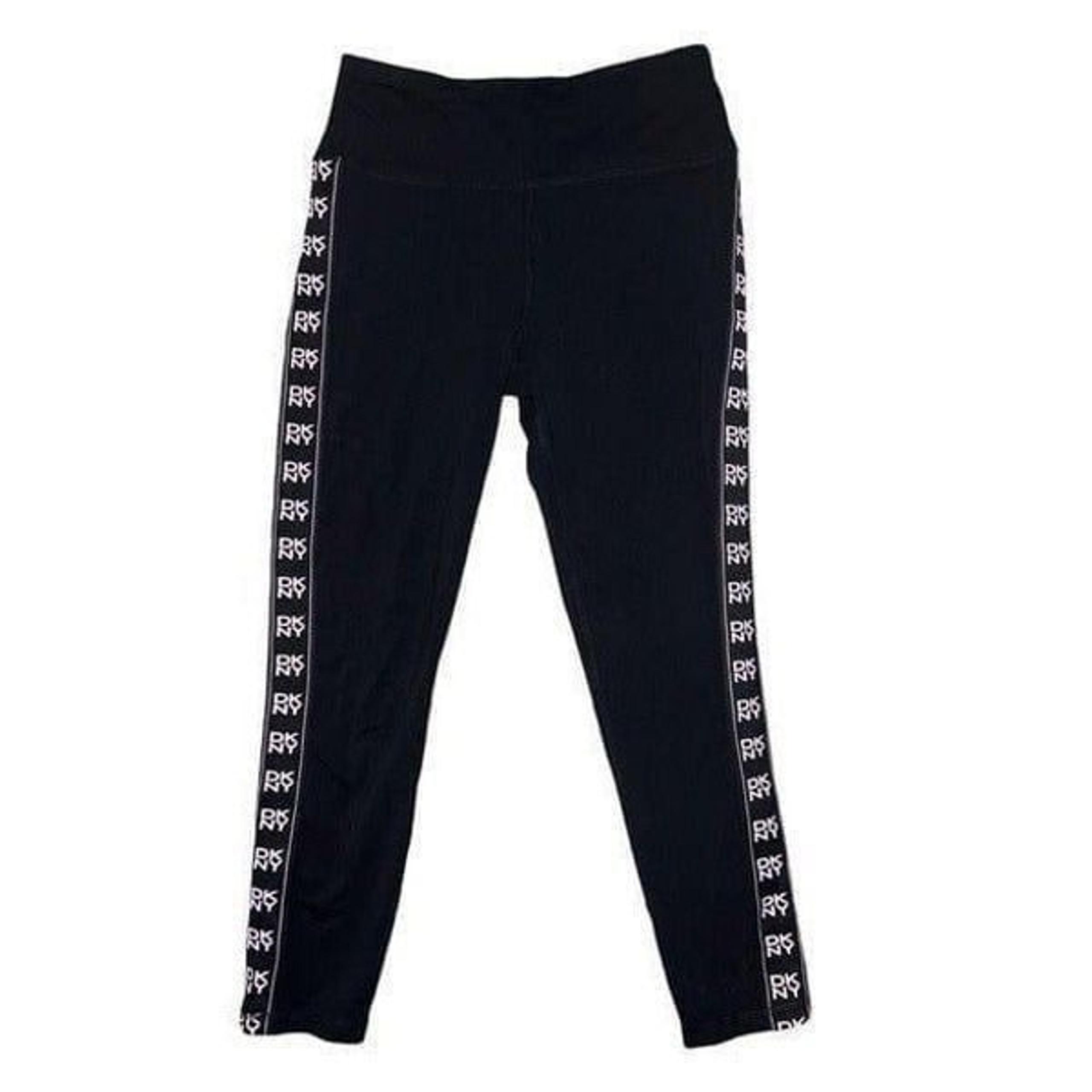 DKNY Sport Black Pink Stacked-Logo High-Waist 7/8 Length Leggings Women's Small