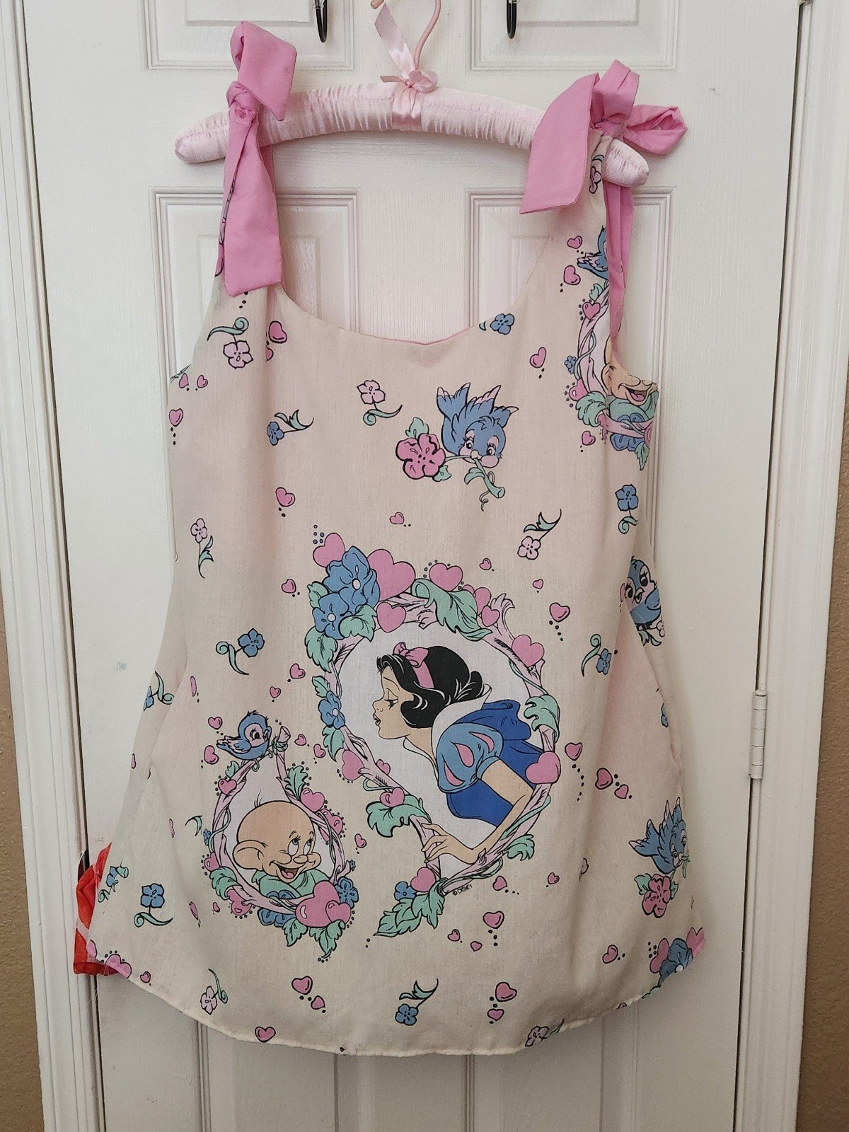 Snow White vintage bedsheets nostalgia bow tie pocket mini dress